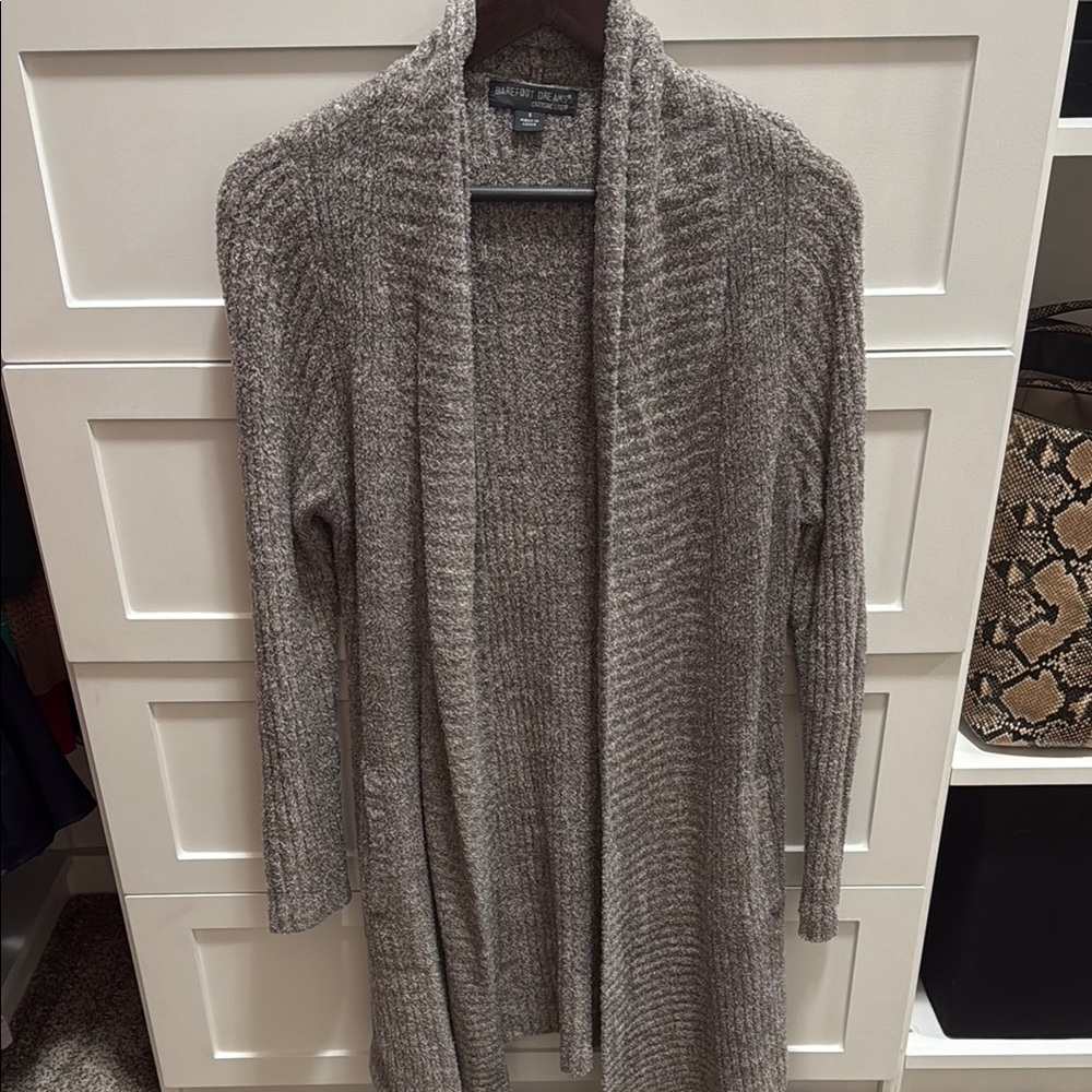 Barefoot Dreams Gray Ribbed Knit Cardigan Sweater